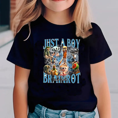Italian Brainrot Animals Kids Cotton T-shirt Cappuccino Assassino Short Sleeve Tops for Kids Funny Meme Cute Tee Summer Clothing.