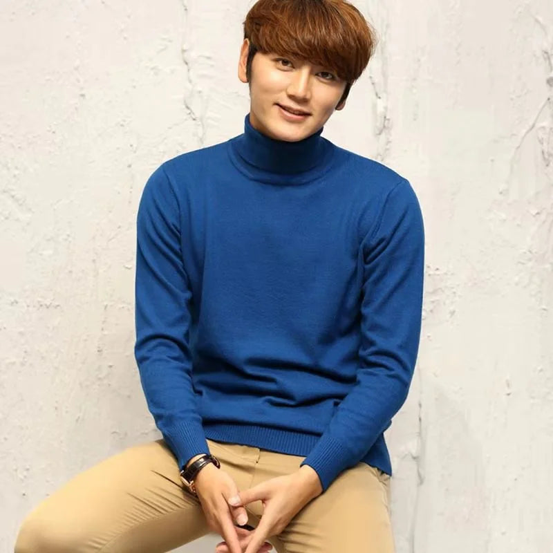 Cashmere Wool Solid Autumn Winter Men's Warm Turtleneck Knit Loose Long Sleeve Sweater Casual Comfortable Pullover Thick Sweater