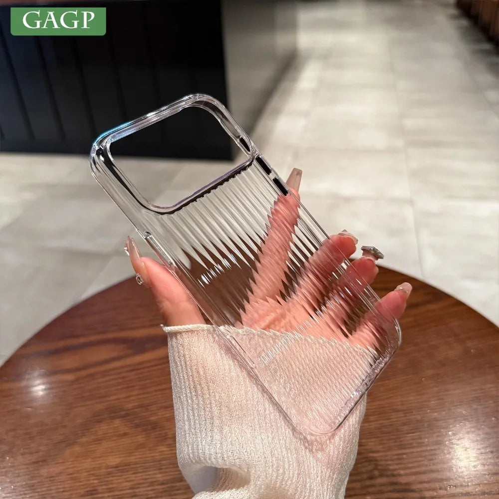 17 Pro Max Luxury Transparent Corrugated Pattern Ultra Thin Case For iPhone 17 Air 16 15 14 Pro Max Plus Shockproof Soft Cover.