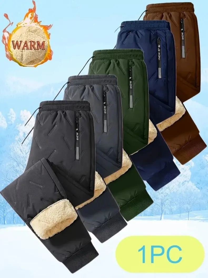 UETEEY Winter Thermal Fleece Pants Men Plush Lambswool Thicken Warm Waterproof Trousers Man Casual Windproof Joggers Sweatpants.