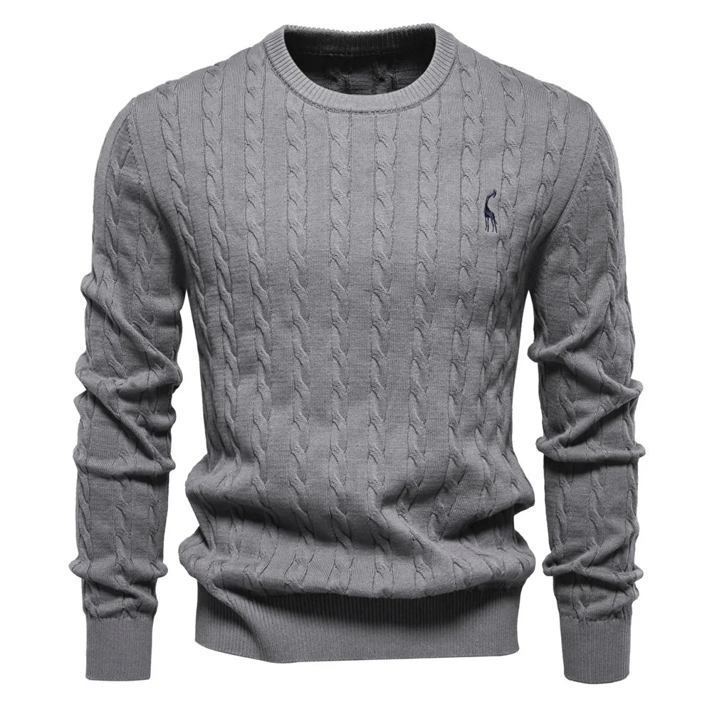 2024 High-quality Men's Sweater Pullover New Deer Embroidery Solid Color Knitted Sweater Men's Knit Sweaters  Men Clothing.