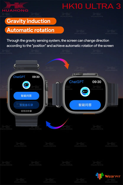 2025 New 49mm HK10 ULTRA 3 Smartwatch HD AMOLED 4G ROM Bluetooth Call Network Chat Robot Clock NFC Compass Smart Watch Men Women.