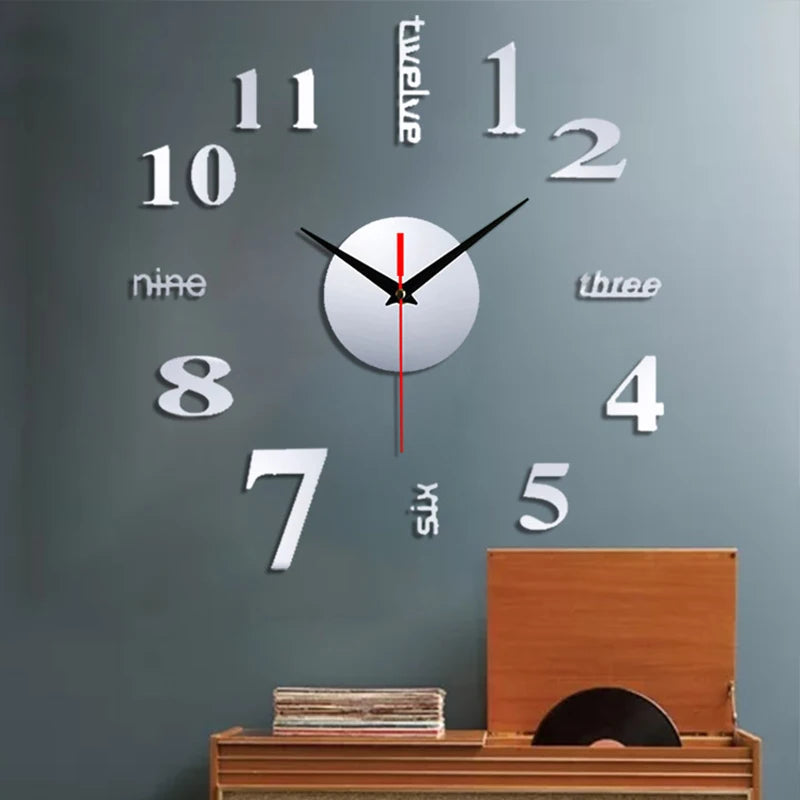 3D Große Wanduhr DIY Spiegel Wand Aufkleber Für Home Wohnzimmer Dekor Rahmenlose Quarzuhren Selbstklebende Hängende Uhren