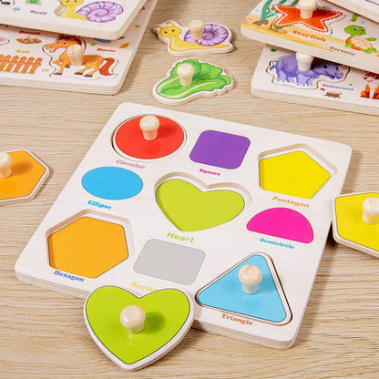 Montessori Baby Toys Wooden 3d Puzzle Cartoon Animal Intelligence Jigsaw Puzzle Early Learning Educational Toys for Children.