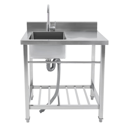 Kitchen Sink with Base Cabinet, Stainless Steel Sink 80 cm Wide with Trim, Freestanding Sink with Tap, Drain Hose, Kitchen Sink