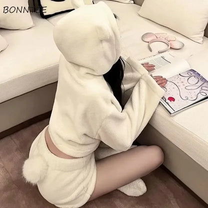 Stylish Pajama Sets for Women Kawaii Girls Autumn Winter Clothing Japan Style Long Sleeve Shorts Young Students Home Casual Soft.