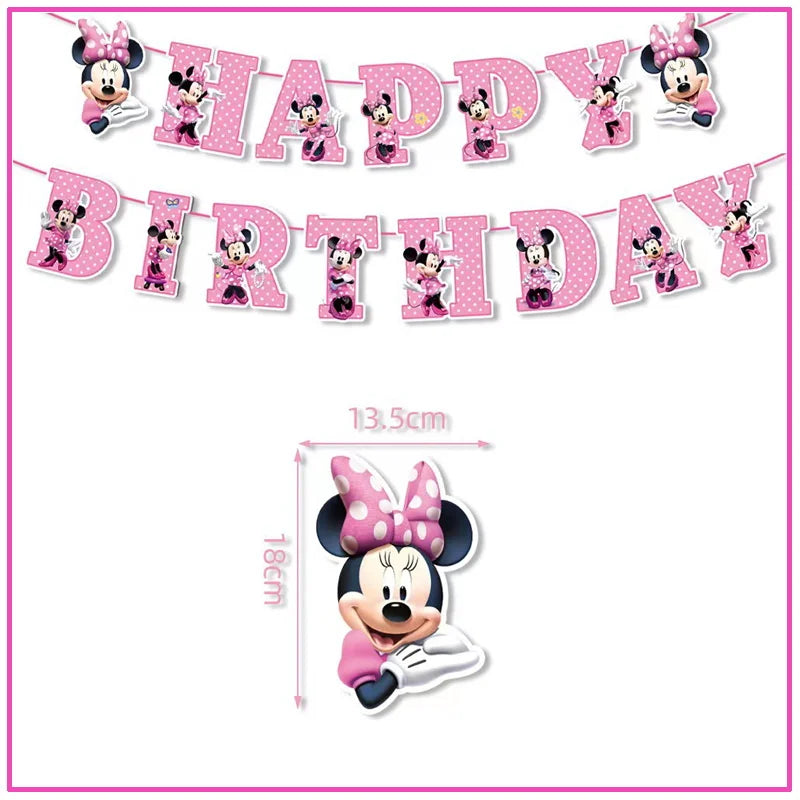 Disney Minnie Mouse Birthday Party Decoration Pink Minnie Paper Cups Plates Napkin Tablecloth Tableware Balloosn Baby Shower Kid.