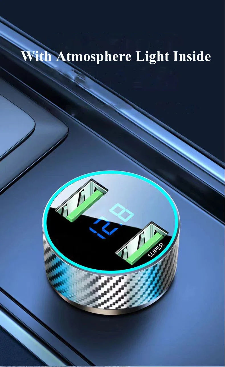 2 in 1 USB Car Charger Adapter 300W Super Fast Charge with Voltage Monitor for iPhone Samsung iPad Huawei Oneplus OPPO VIVO.