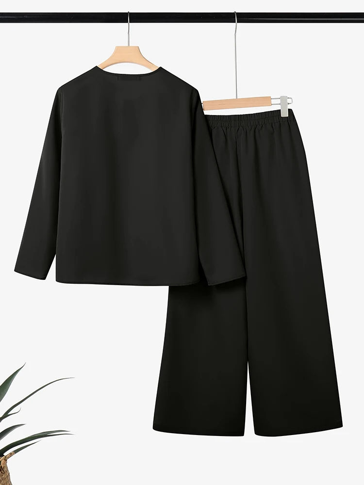 2025 ZANZEA Stylish Autumn 2 Piece Sets Women Outfit Casual V Neck Long Sleeve Tops Pant Set Solid Loose Work Tracksuit Oversize.