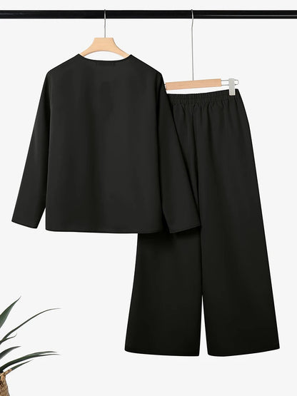 2025 ZANZEA Stylish Autumn 2 Piece Sets Women Outfit Casual V Neck Long Sleeve Tops Pant Set Solid Loose Work Tracksuit Oversize.