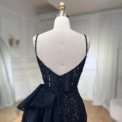 SERENE HILL Maßgeschneiderte 2025, türkisfarbene Spaghettiträger, luxuriöse Perlen-Abendkleider, Meerjungfrau, Schlitz, Überrock, Party, GLA 72378