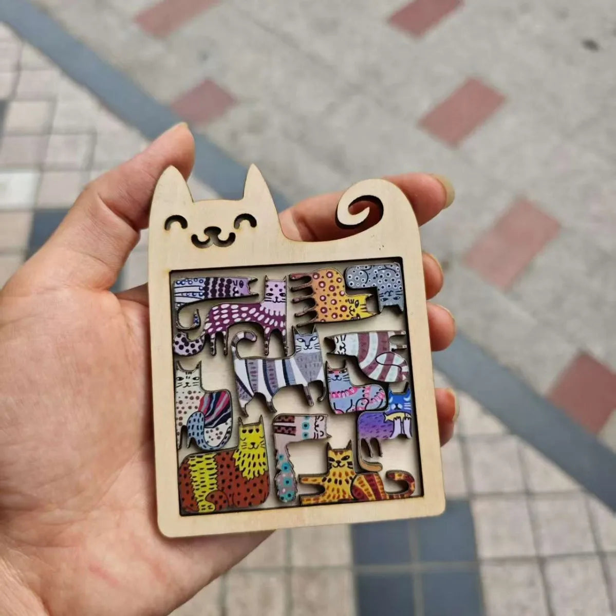 13 Irregular Wooden Cat Puzzles Colorful Cute Puzzle Toys for Children Birthday Gift Brain Teaser Educational Game.