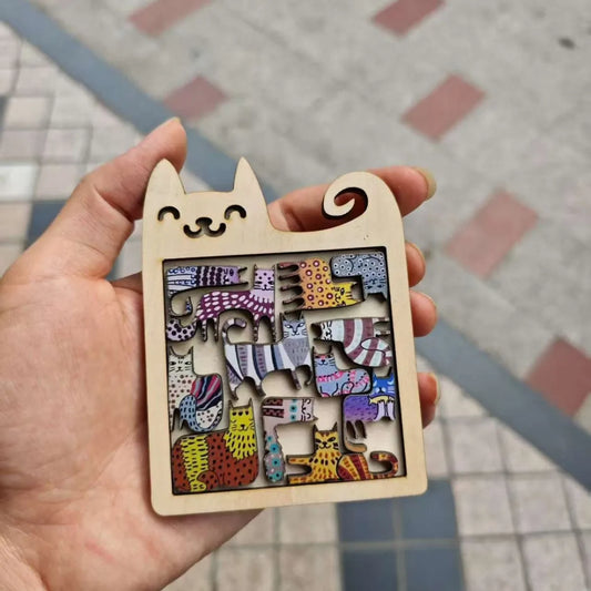 13 Irregular Wooden Cat Puzzles Colorful Cute Puzzle Toys for Children Birthday Gift Brain Teaser Educational Game.