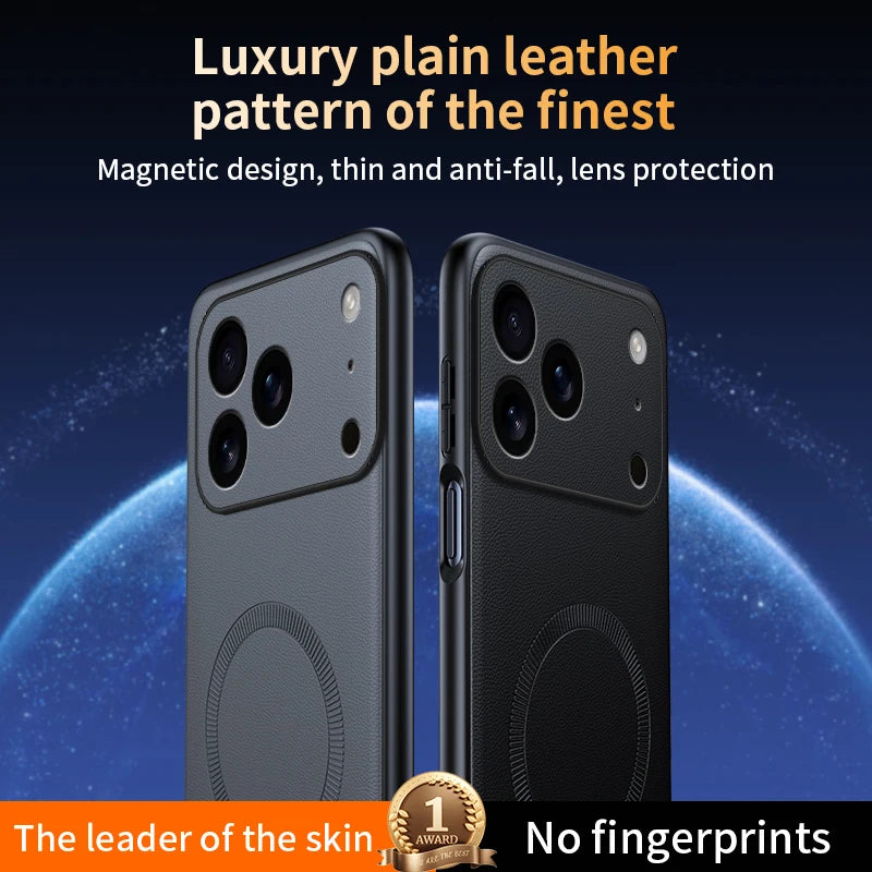 For Iphone 17 Pro Case Magnetic Leather Shield Cover For Iphone 17 Pro Anti-Fingerprint Non-Slip PC+TPU.