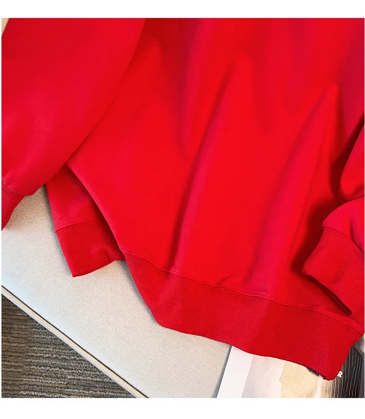 170kg plus size Damen büste Herbst lose Revers Langarm Sweatshirt schwarz rot 6xl 7xl 8xl 9xl 10xl 11xl