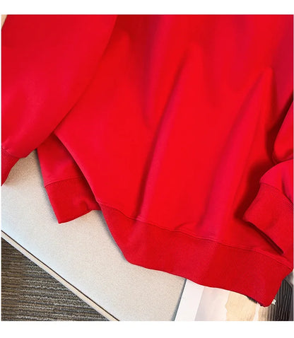 170kg plus size Damen büste Herbst lose Revers Langarm Sweatshirt schwarz rot 6xl 7xl 8xl 9xl 10xl 11xl