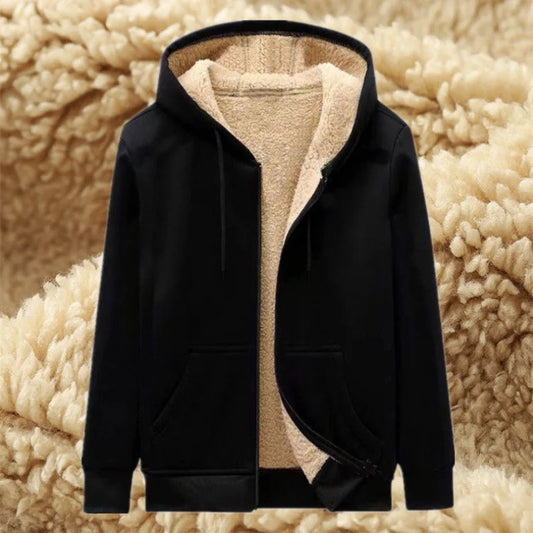 Men's Velvet Thickened Hooded Cardigan Top Student Zipper.