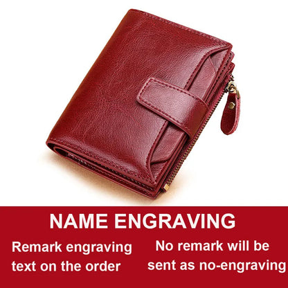 2024 New Short Women Wallets Genuine Leather Zipper Coin Pocket Women Purse Name Engraved Quality Card Holder Kpop Female Wallet