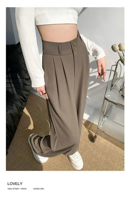 Elegante Breite Bein Hosen Frauen Koreanischen Stil Hohe Taille Schwarz Baggy Hosen Büro Damen Mode Lose Anzug Hosen Streetwear
