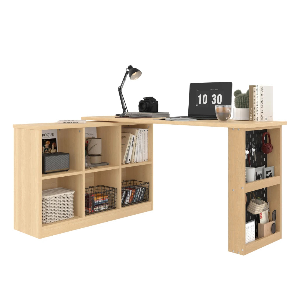 140 x 104 x 75 cm großer multifunktionaler Büroschreibtisch, sechsfacher Aufbewahrungsschrank + Regal, perforierte Platte + Regal, langlebige, austauschbare Form