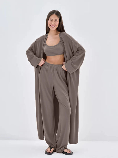 Hirsionsan Modal Soft Loose Sets Women Casual Three Pieces Long Sleeve Cardigan & High Waist Pants & Vest Outfits Tracksuit 2025