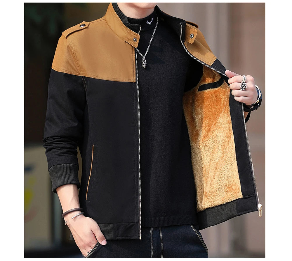 DIMUSI Winter Men's Bomber Jacket Casual Mens Outwear Fleece Warm Coats Fashion Stand Collar Uniform Jackets Mens Brand Clothing.