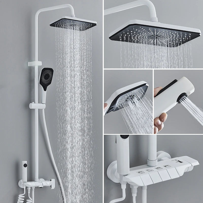 Black Piano Style Shower Set Intelligent Brass Bathroom Faucets Hot Cold Waterfall Tap Rainfall Shower System