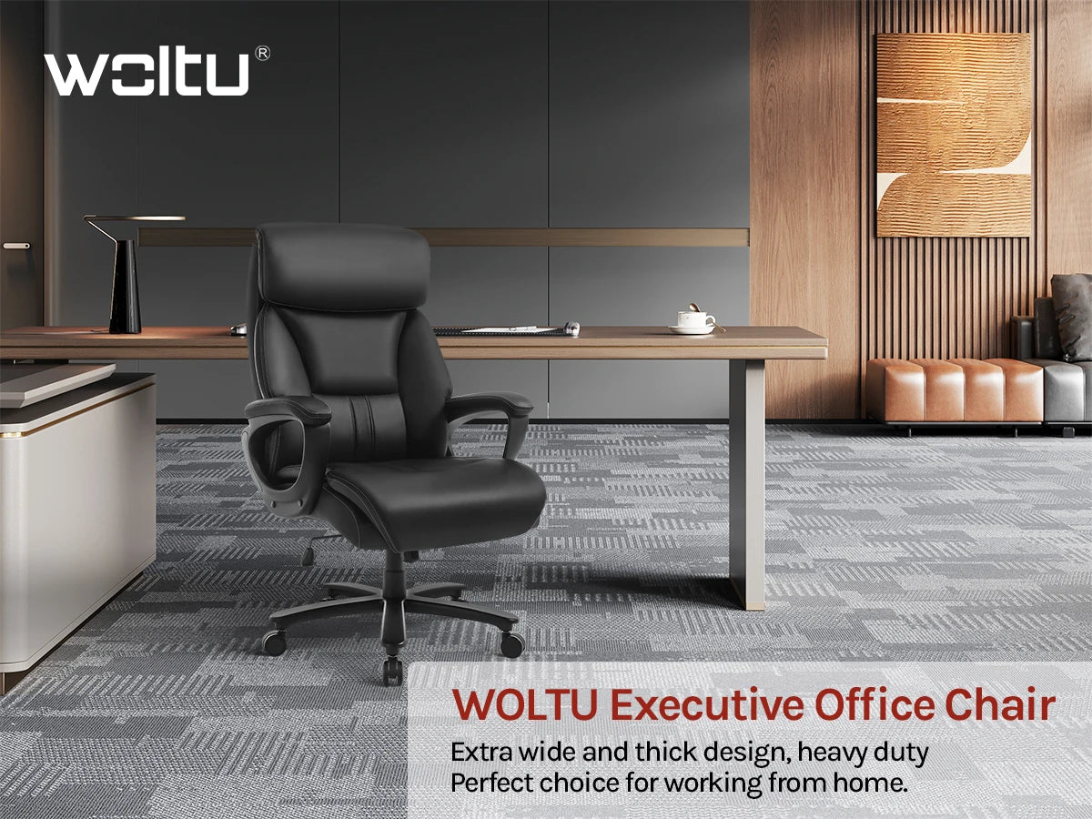 WOLTU Bürostuhl, ergonomischer Computertisch, großer Stuhl mit Kopfstütze, PU-Leder, Chefsessel für Büro, Spiel, Konferenzraum