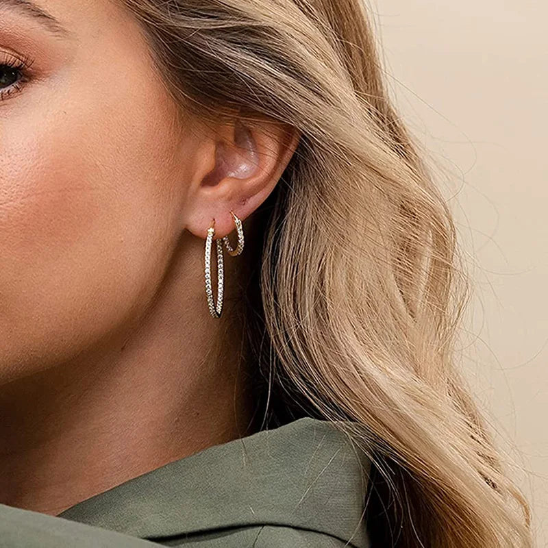 Hoop Earrings for Women Fashion Trend Micro-inlaid Zircon Small & Big Pierced Cartilage Ear Hoops Punk Jewelry Accessories E398.