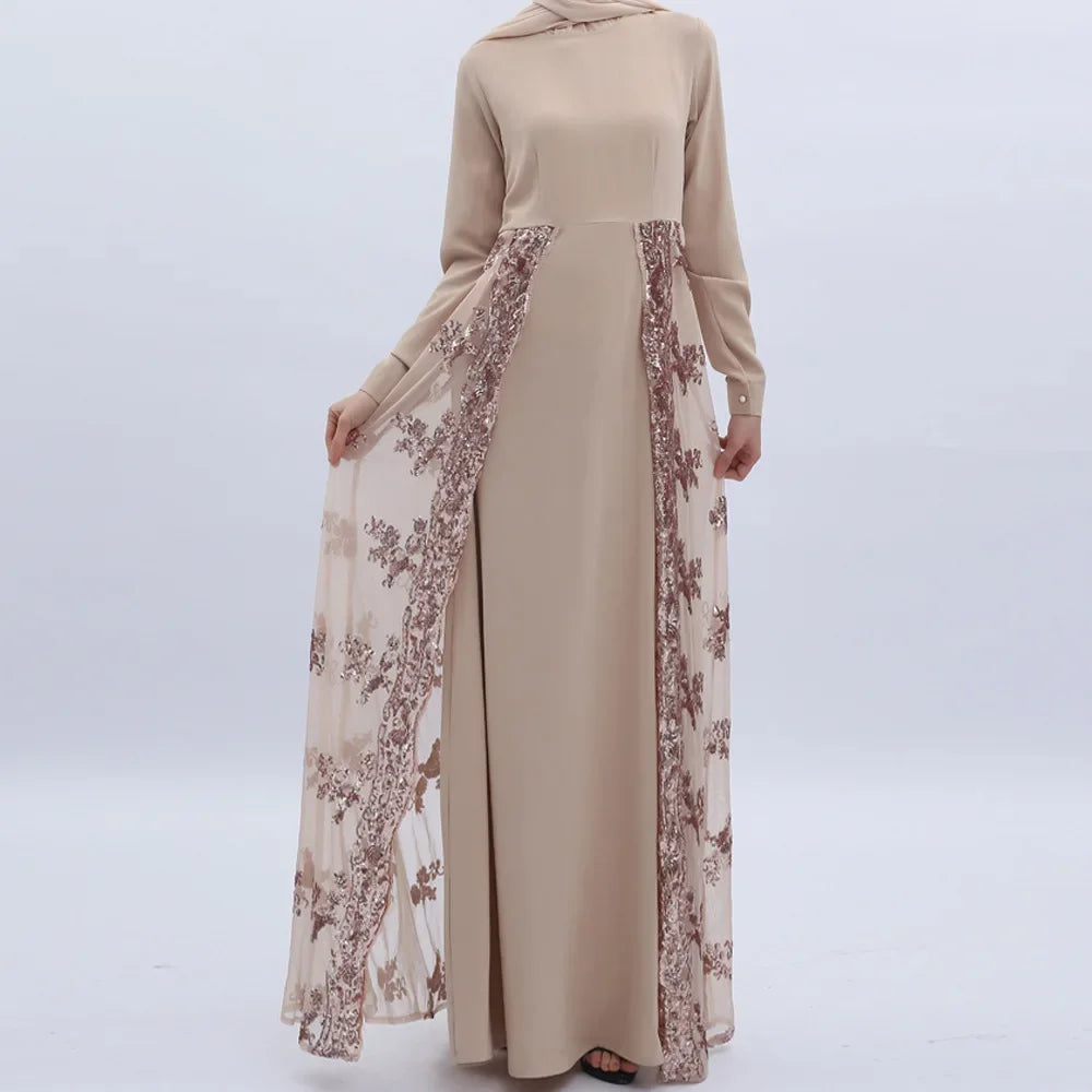Mode muslimische Abaya Kleider Damen bekleidung solide Pailletten Kleid Nationalität Vintage hoch taillierte Damen kleid Herbst kleidung.
