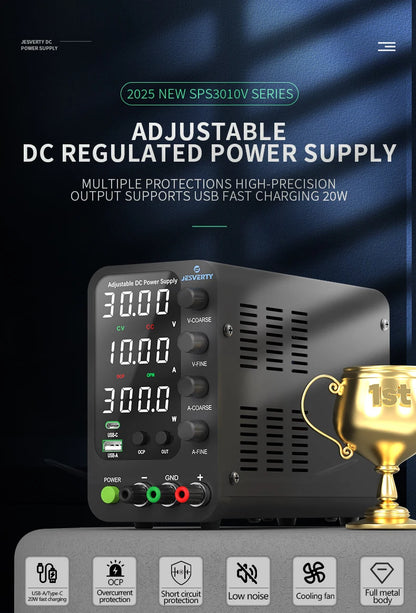Jesverty DC Lab Power Supply 30V 60V 120V Bench Power Supply Encoder Regulate Voltage and Current Dual Input Voltage 220V/110V.