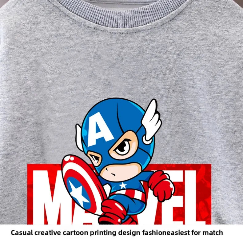 Marvel Spring/autumn Children's Clothing  Sets Captain America Boys O Neck Hoodies Pants Two Piece Casual Pullover Set for Kids.