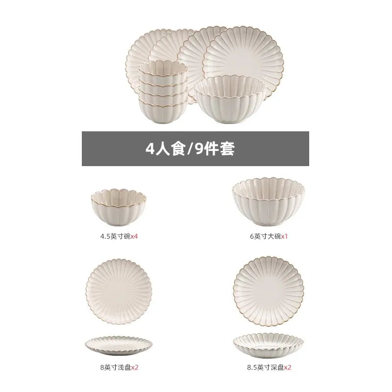 Nordic Household White Bowls Dinner Plates Ceramic White Glaze Tableware Set Western Steak Dish Salad Bowl Vegetable Fish Plate