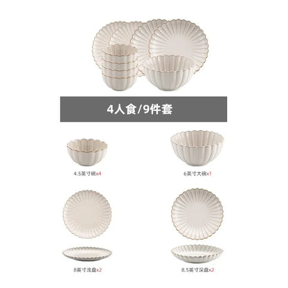 Nordic Household White Bowls Dinner Plates Ceramic White Glaze Tableware Set Western Steak Dish Salad Bowl Vegetable Fish Plate