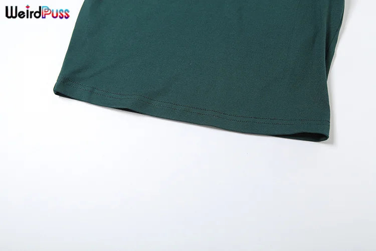 Weird Puss Casual Sporty 2 Piece Set Women Letter Embroidery Crop Tops+Side Tassel Straight Pants Matching Streetwear Tracksuits