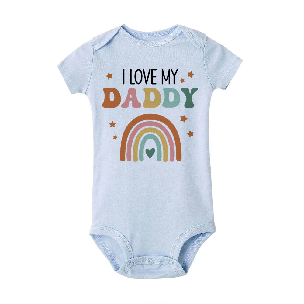 Ich liebe Mama und Papa, Regenbogen-bedruckter Neugeborenen-Body, lustiger Sommer-Kurzarm-Säuglingsspielanzug, Body für Jungen und Mädchen.