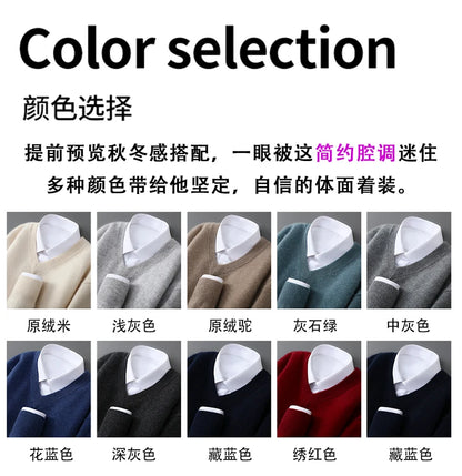 2025 Autumn Winter New Men's Wool Sweater Solid Color V-Neck Pullover Sweater Casual Loose Business Knit Plus Size Base Sweaters.