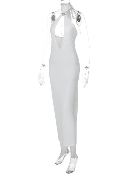 Seltsame Puss Sexy Frau Kleid Ärmellose Hohl Backless Metall Ringe Dünne Elastizität Einfache Party 2025, Sommer Trend Vestidos.