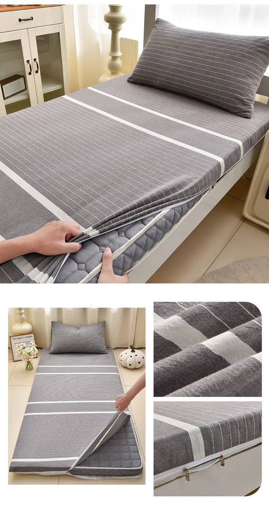 WOSTAR Geometric printed mattress protector cover with zipper fully enclosed single bed sheet pure cotton protection pad 90x190