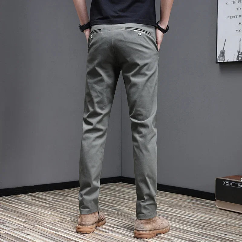 2024 Spring Summer Men's Casual Pants 97.8% Cotton Business Korean Fashion Slim Fit Stretch Gray Black Khaki Trousers Male Pant.