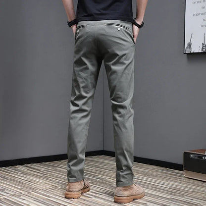 2024 Spring Summer Men's Casual Pants 97.8% Cotton Business Korean Fashion Slim Fit Stretch Gray Black Khaki Trousers Male Pant.
