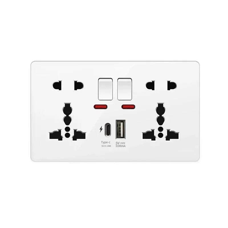 18 W Typ-C-Stecker, Schnellladung, UK 13 A USB-Wandsteckdose, Steckdose mit 3,1 A USB C, universelles Dual-5-Pin-Steckdosenpanel