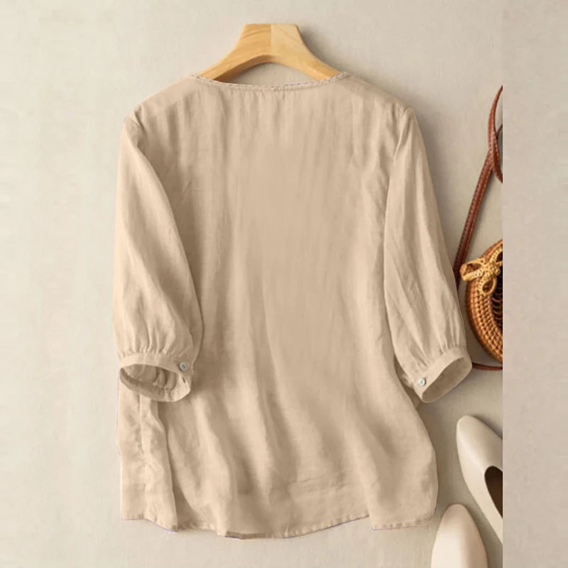ZANZEA Elegant Women Embroidered Blouses Autumn 2024 3/4 Puff Sleeve Transparent Blusas Mujer Casual Vintage Cotton Shirts Tops.