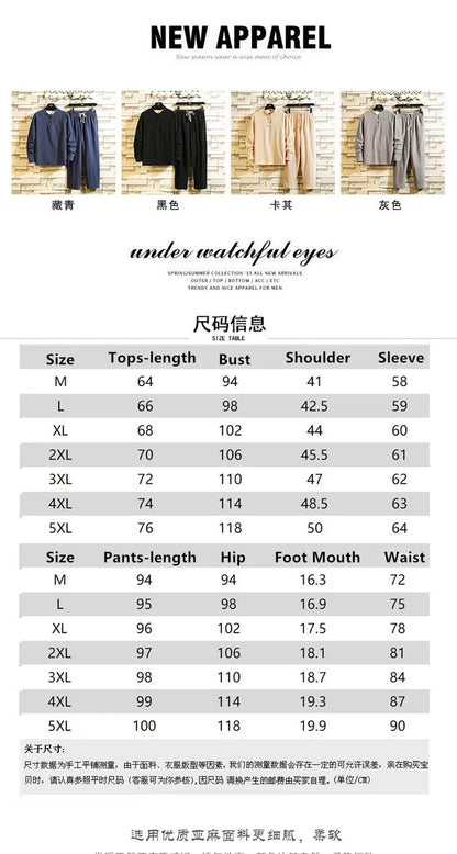 2025 Chinese Style Cotton Linen Casual Suits Spring Autumn Men's Long-sleeved Shirt and Pants Two-pieces Fashion Men Sets M-5XL.