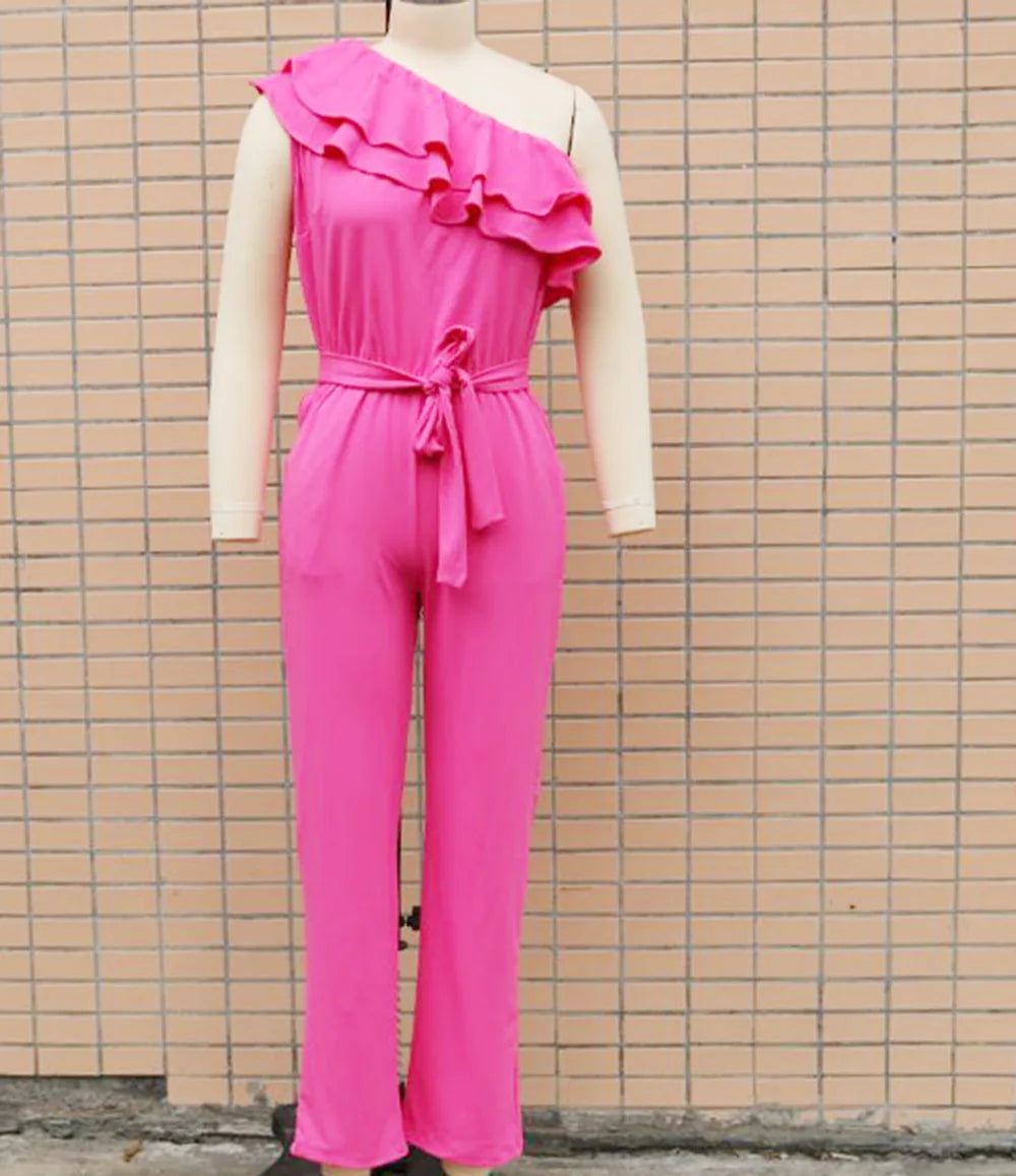 Summer Sexy Strapless Sleeveless Women's Party Jumpsuit Fashion Peplum Slim Fit Lace Up Elegant Female Office Jumpsuit Bottoms.