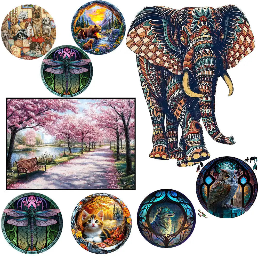 Cat Exclusive Design Intelligent Jigsaws Animal Puzzle Wood Irregular Elephant  Animal Wooden Puzzle for Adult Kids.