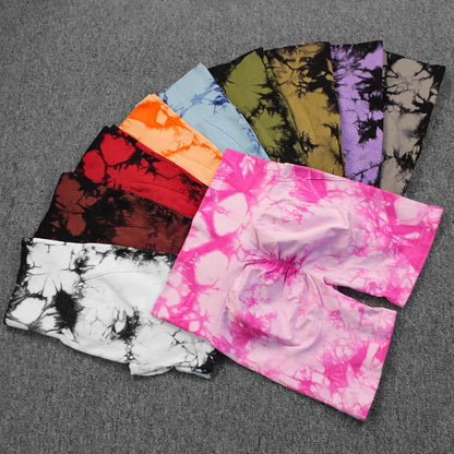 Tie-Dye Yoga Shorts for Women High Elastic Gym Shorts Push Up Sports Shorts Running Workout Fitness Women Short Sports Leggings.