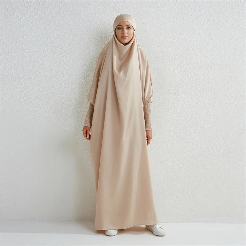 Muslimische Abaya mit Kapuze, Smockärmel, einteiliges Gebetskleid, Damen, Jilbab, islamische Kleidung, Dubai, Saudi-Arabien, schwarze Robe, türkische Bescheidenheit.
