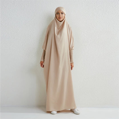 Muslimische Abaya mit Kapuze, Smockärmel, einteiliges Gebetskleid, Damen, Jilbab, islamische Kleidung, Dubai, Saudi-Arabien, schwarze Robe, türkische Bescheidenheit.