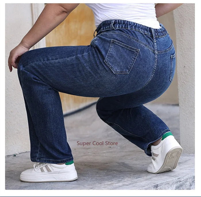 Plus Size Women Jeans 6XL Loose High Waisted Stretched 5XL Plus Size Female Denim Trousers Blue Girl Long Classic Straight Pants.